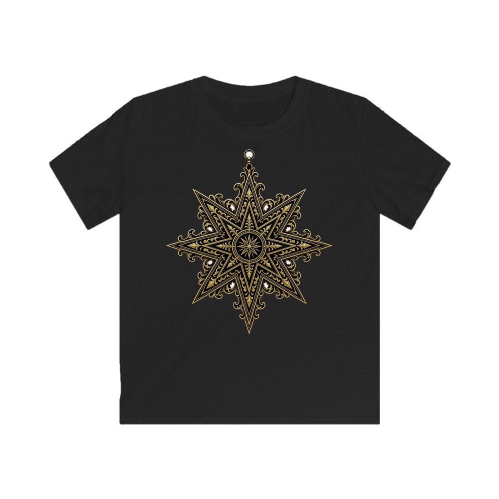Gothic Gold Star personalised kids Christmas tee in black