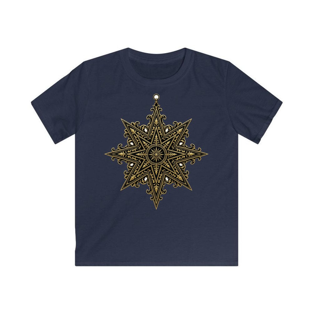 Gothic Gold Star personalised kids Christmas tee in navy