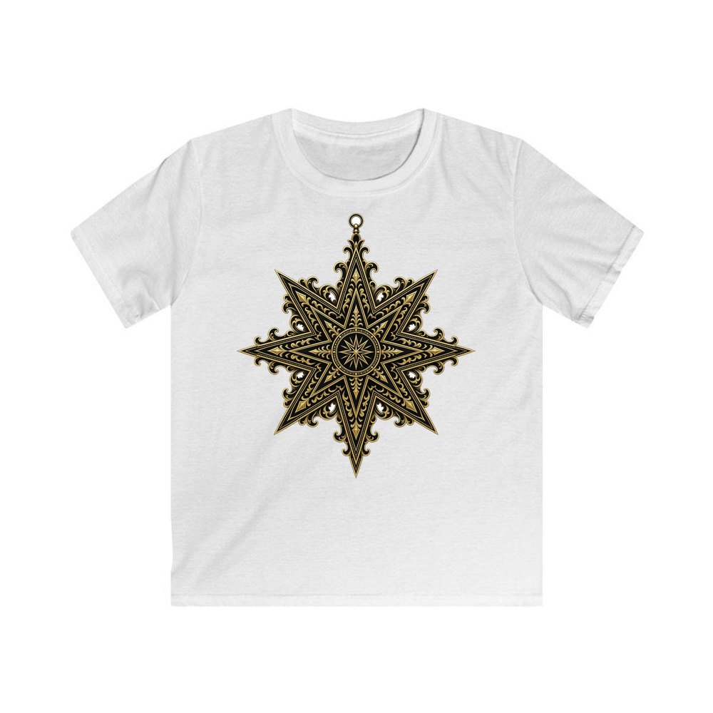 Gothic Gold Star personalised kids Christmas tee in white
