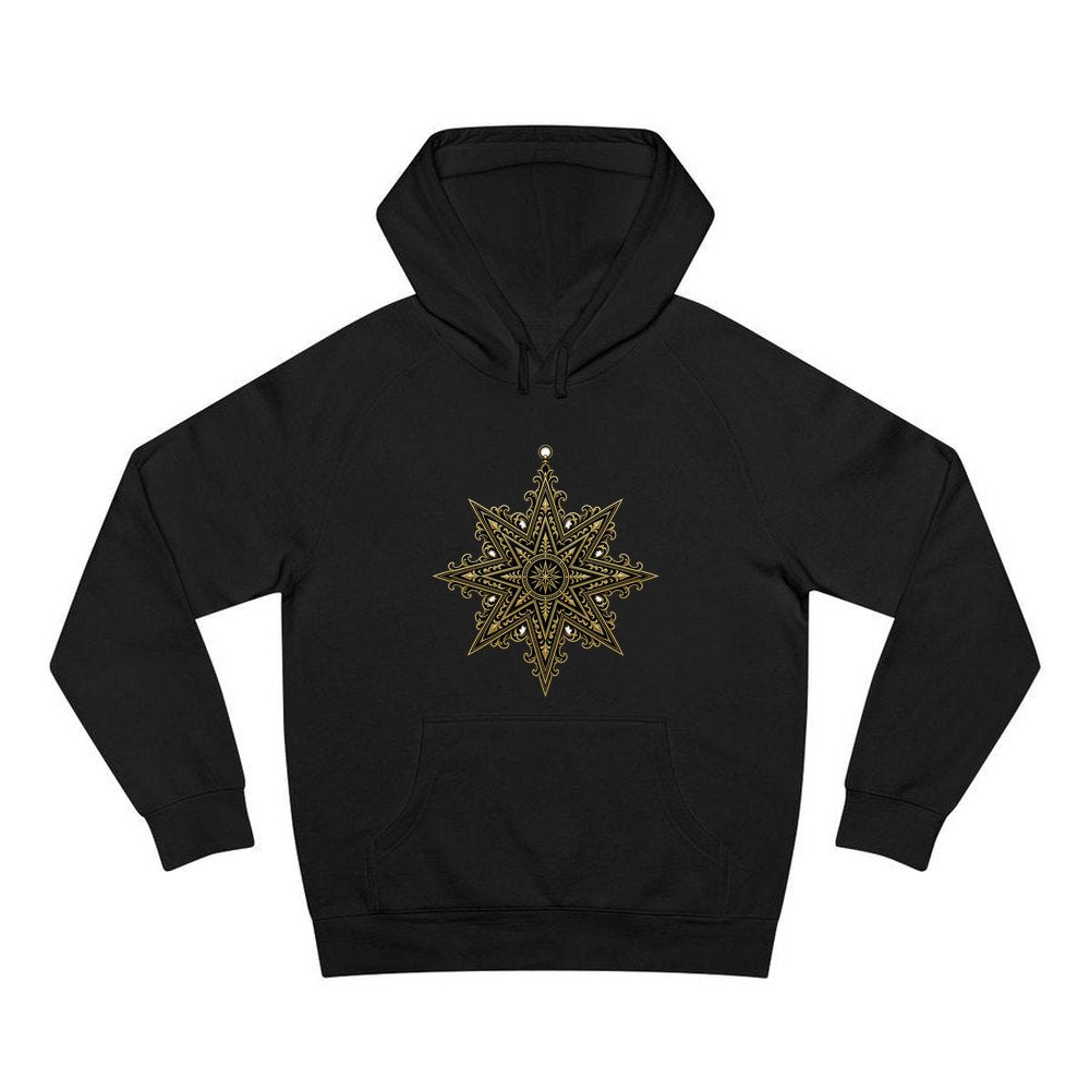 Gothic Gold Star personalised Christmas hoodie in black