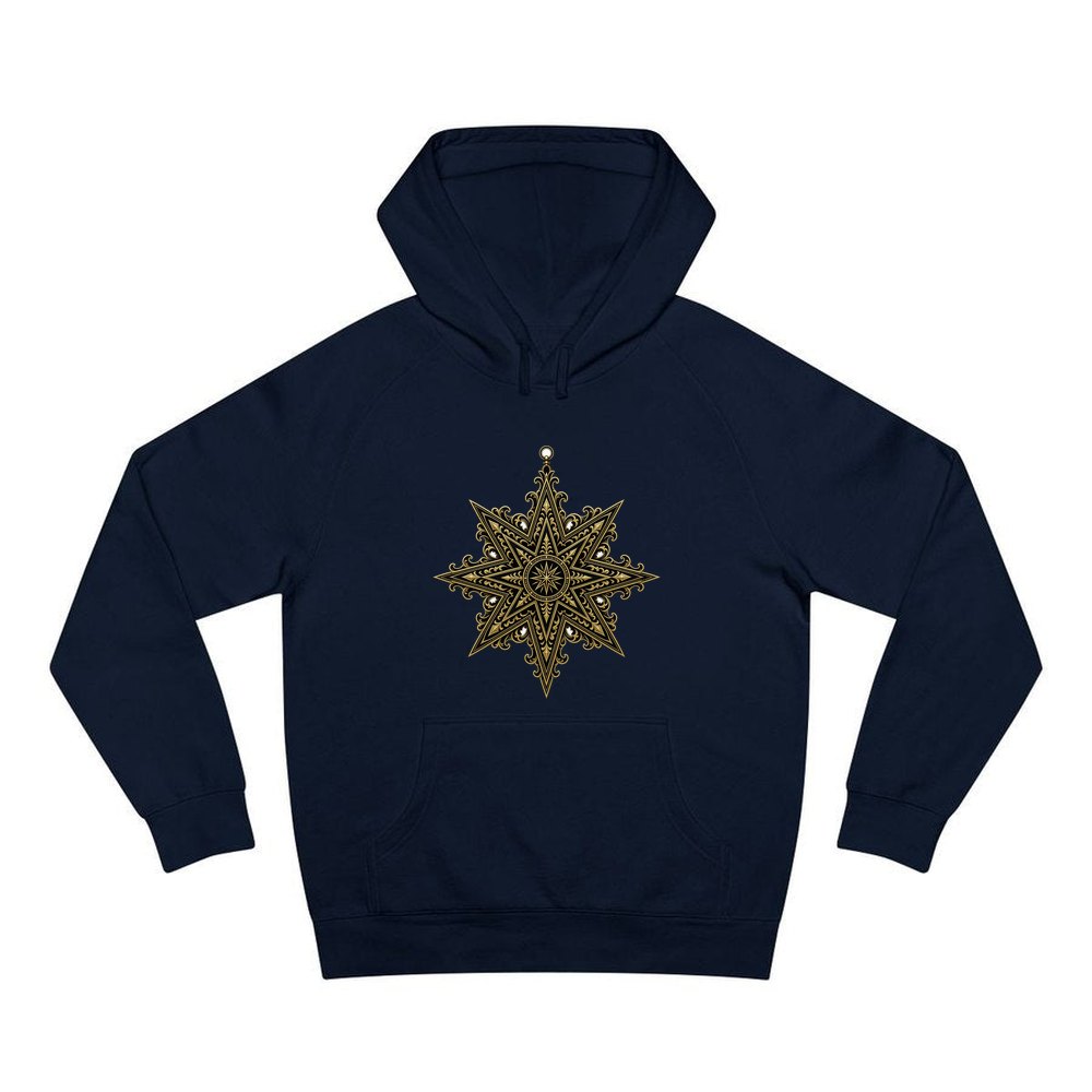 Gothic Gold Star personalised Christmas hoodie in navy