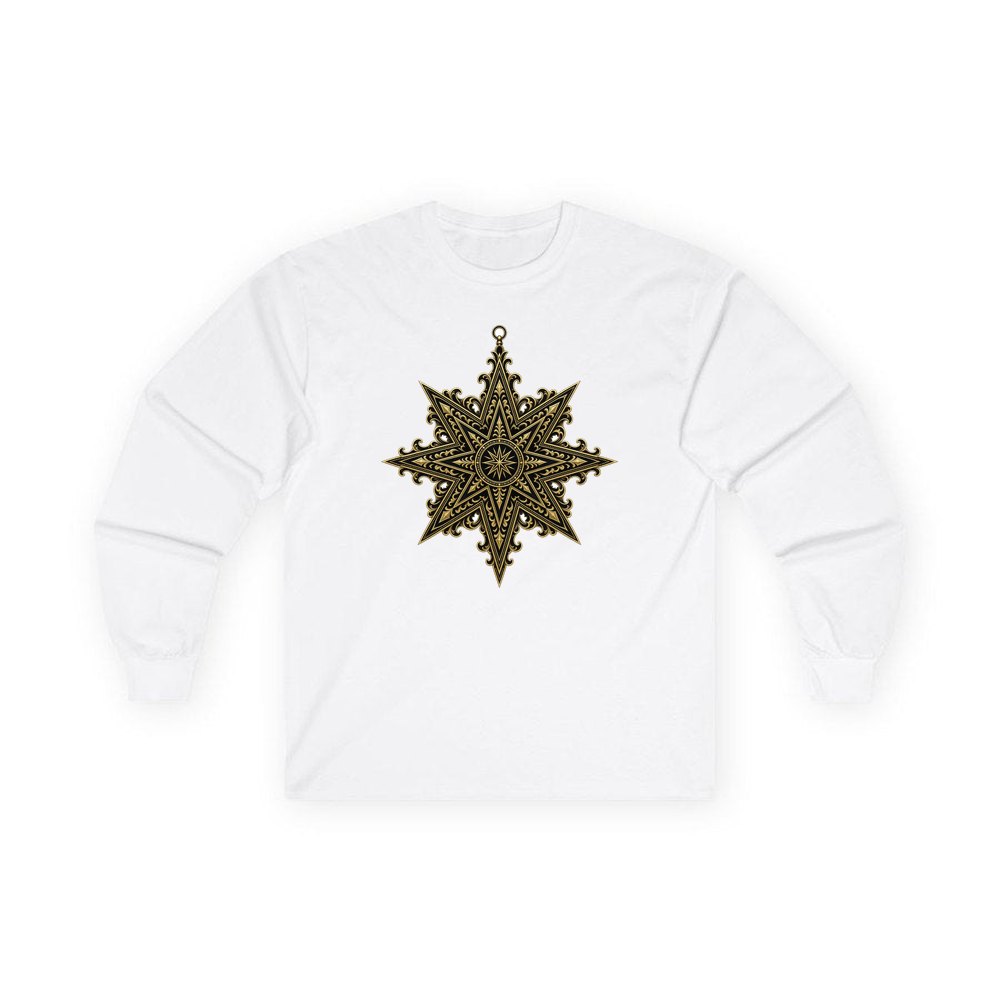 Gothic Gold Star personalised long sleeve Christmas T-shirt in white