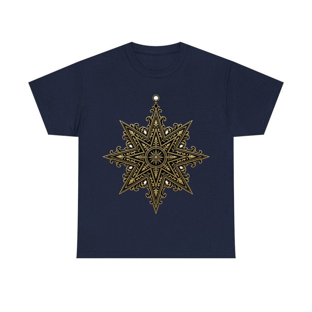 Gothic Gold Star personalised Christmas T-shirt in navy