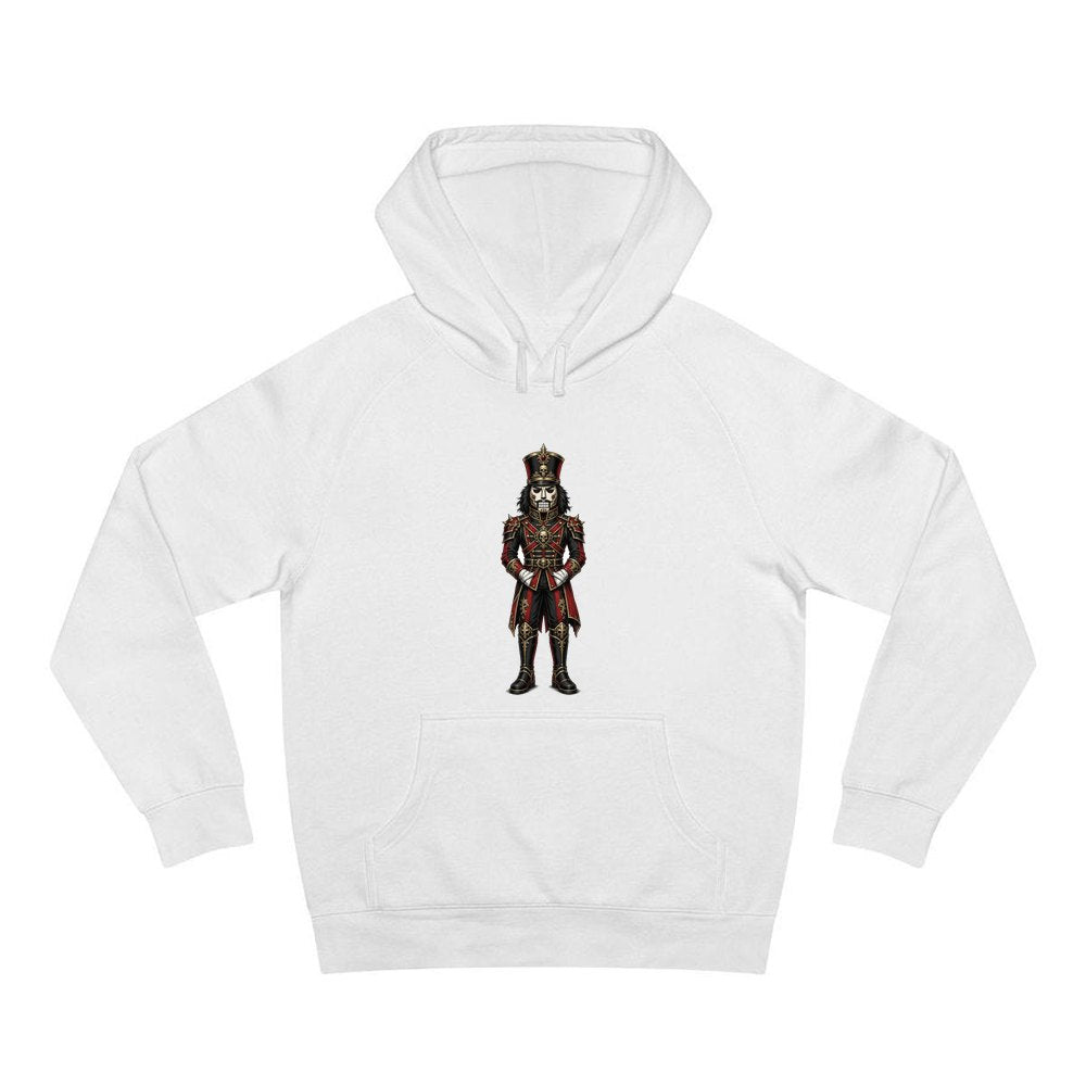 Gothic Skull Nutcracker Soldier personalised Christmas hoodie in white