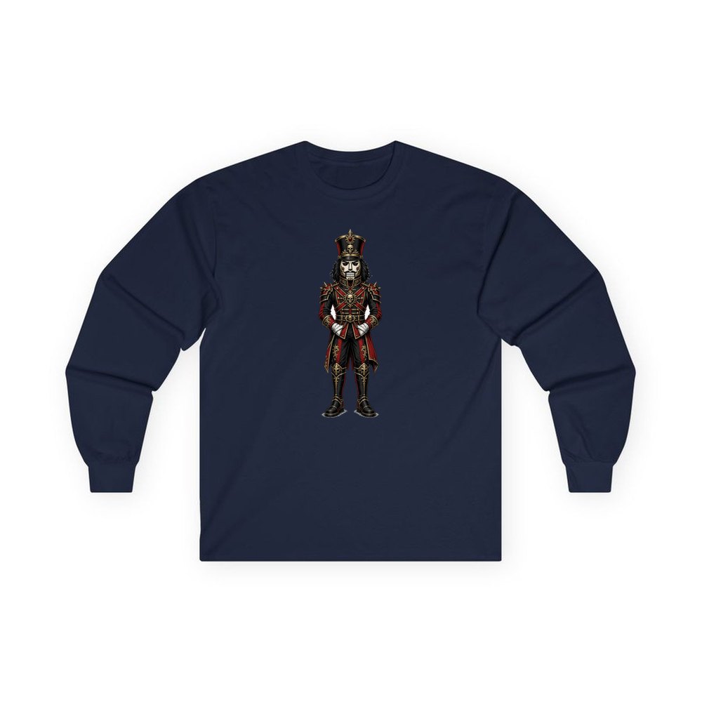 Gothic Skull Nutcracker Soldier personalised long sleeve Christmas T-shirt in navy