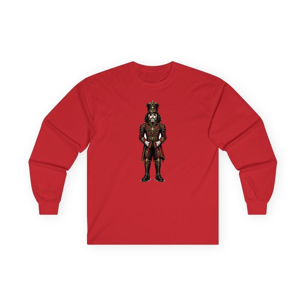 Gothic Skull Nutcracker Soldier personalised long sleeve Christmas T-shirt in red
