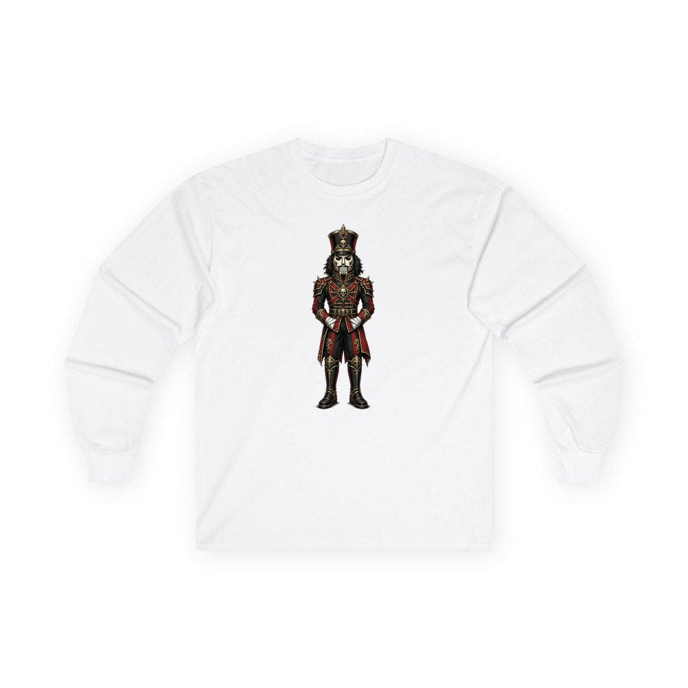 Gothic Skull Nutcracker Soldier personalised long sleeve Christmas T-shirt in white