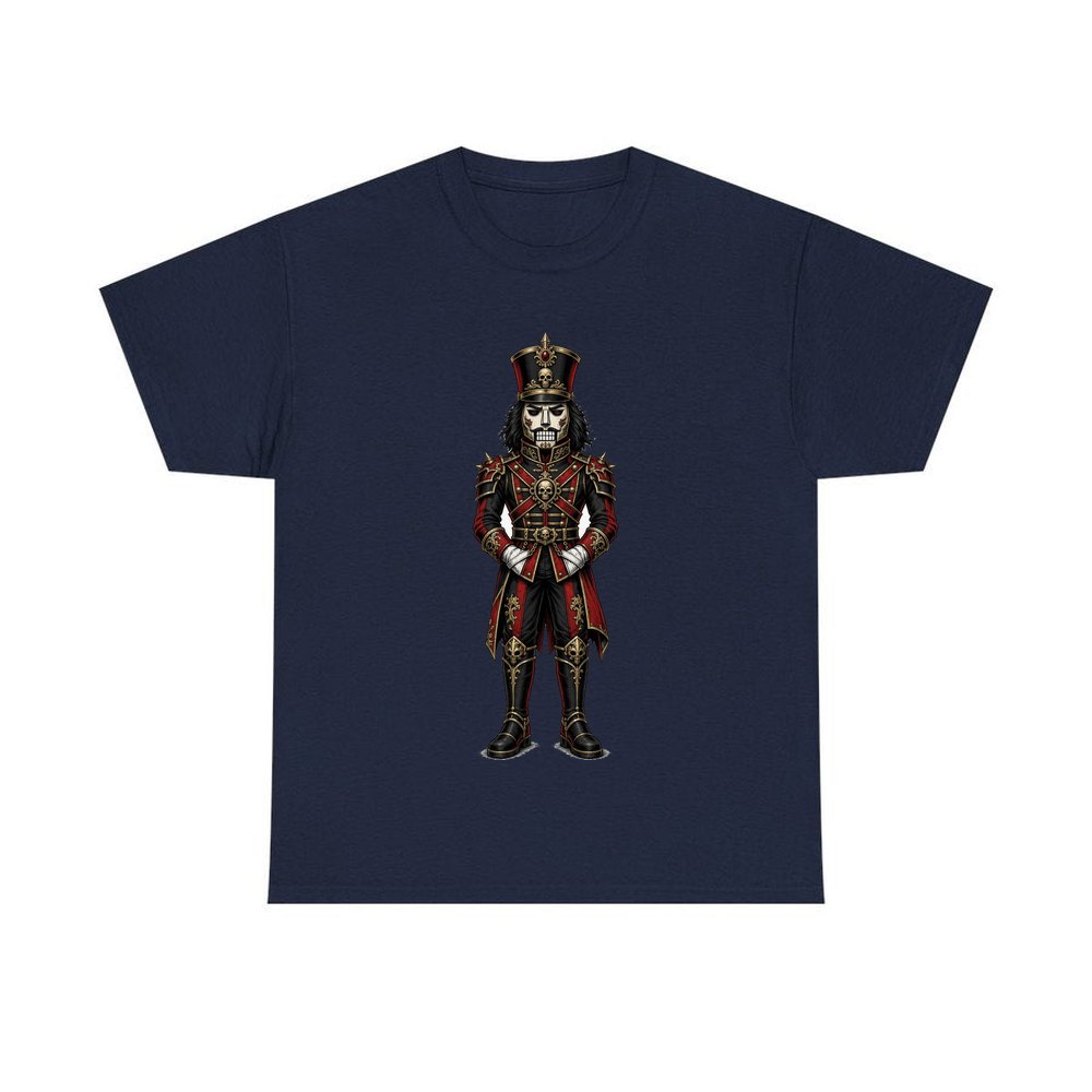 Gothic Skull Nutcracker Soldier personalised Christmas T-shirt in navy