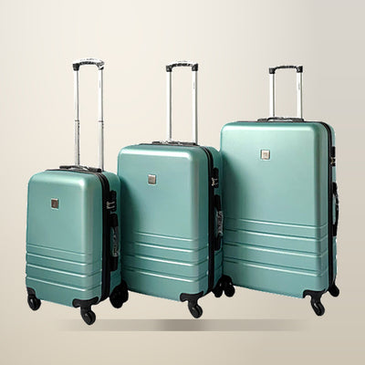 3 Piece Hard Shell Luggage Set, Green, 3 Sizes