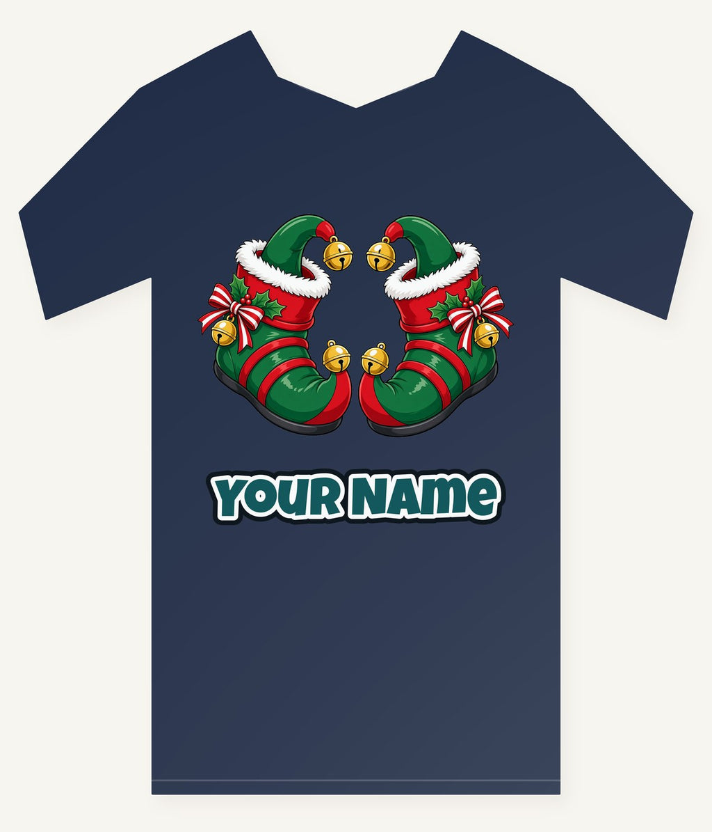 Green Elf Boots with Bells Personalised Kids Tee and Baby Bodysuit