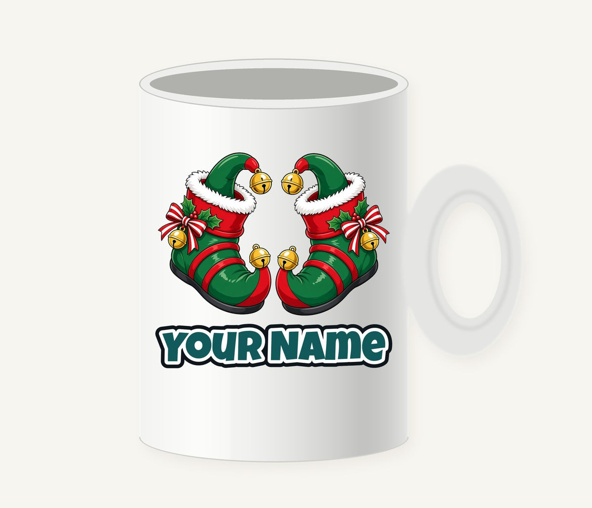 Green Elf Boots with Bells Personalised Christmas Mug