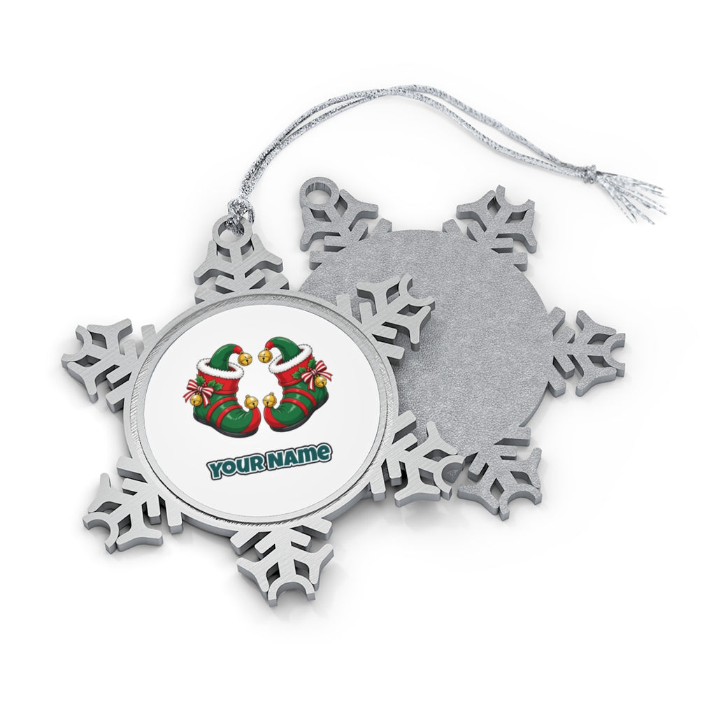 Green Elf Boots with Bells Personalised Pewter Christmas Ornament