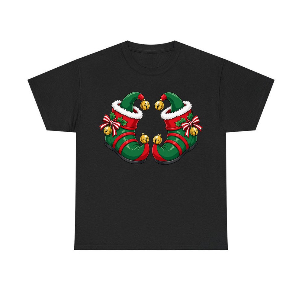 Green Elf Boots with Bells personalised Christmas T-shirt in black