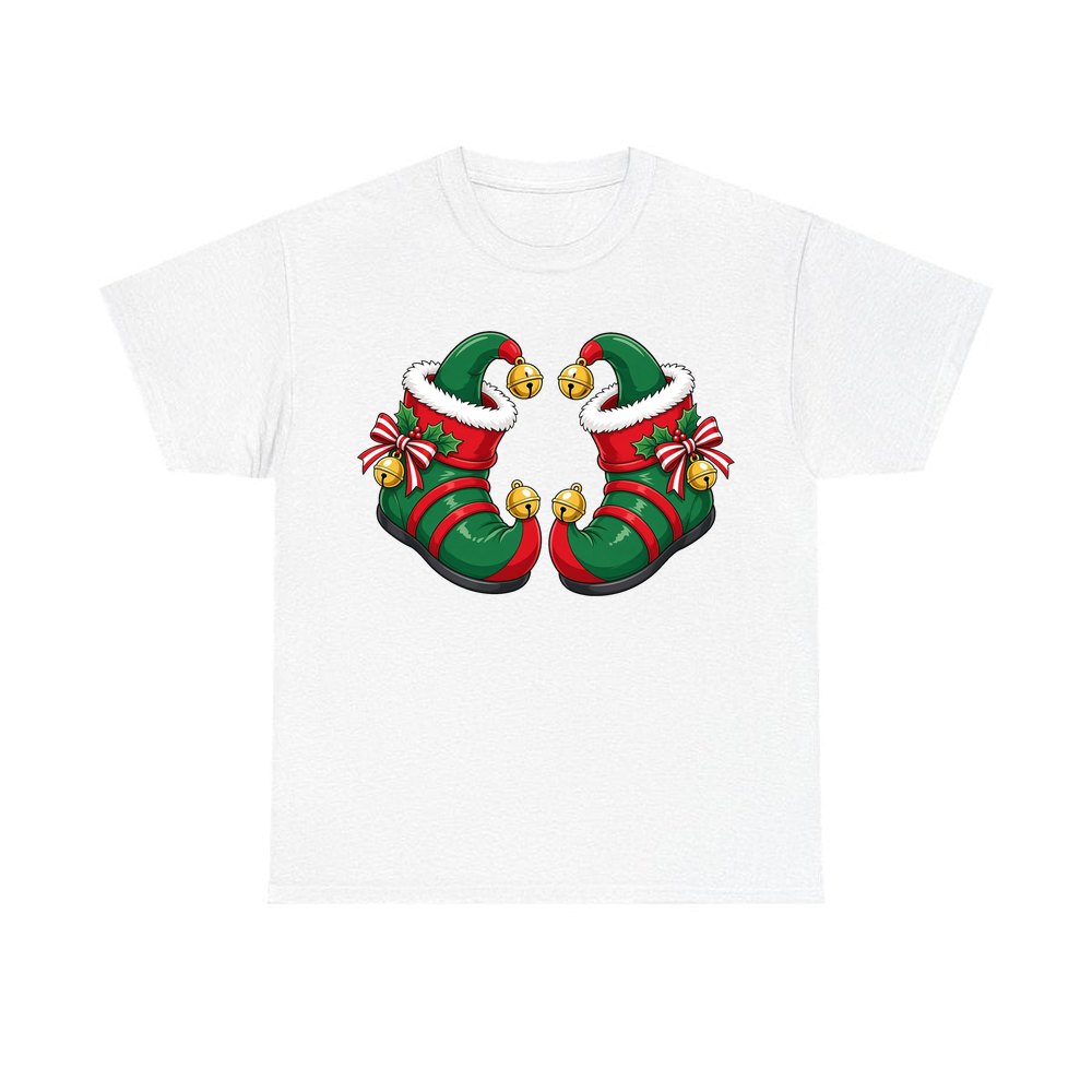 Green Elf Boots with Bells personalised Christmas T-shirt in white