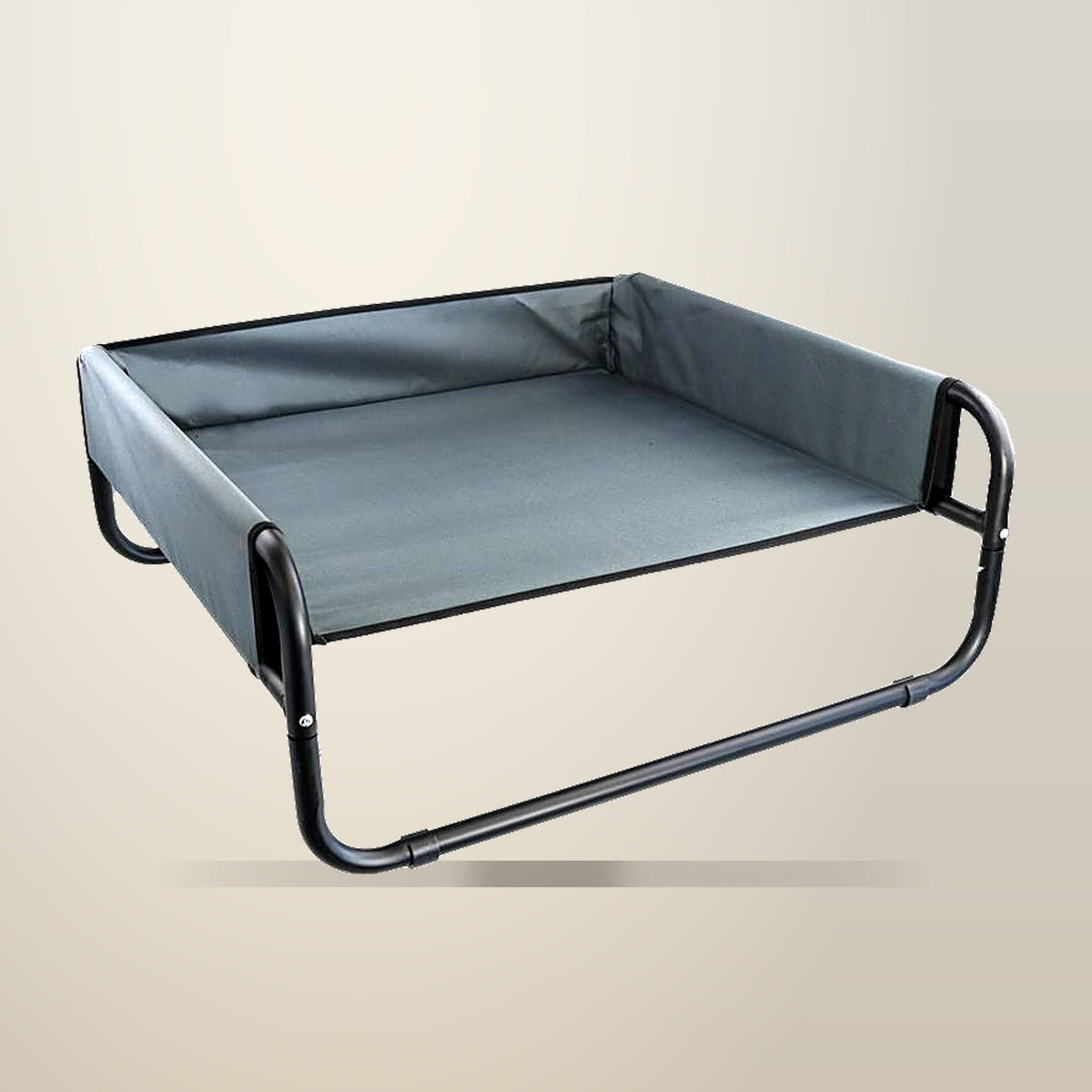 Dog Trampoline Hammock Bed, Grey and Black, 85 cm, on a plain cream background