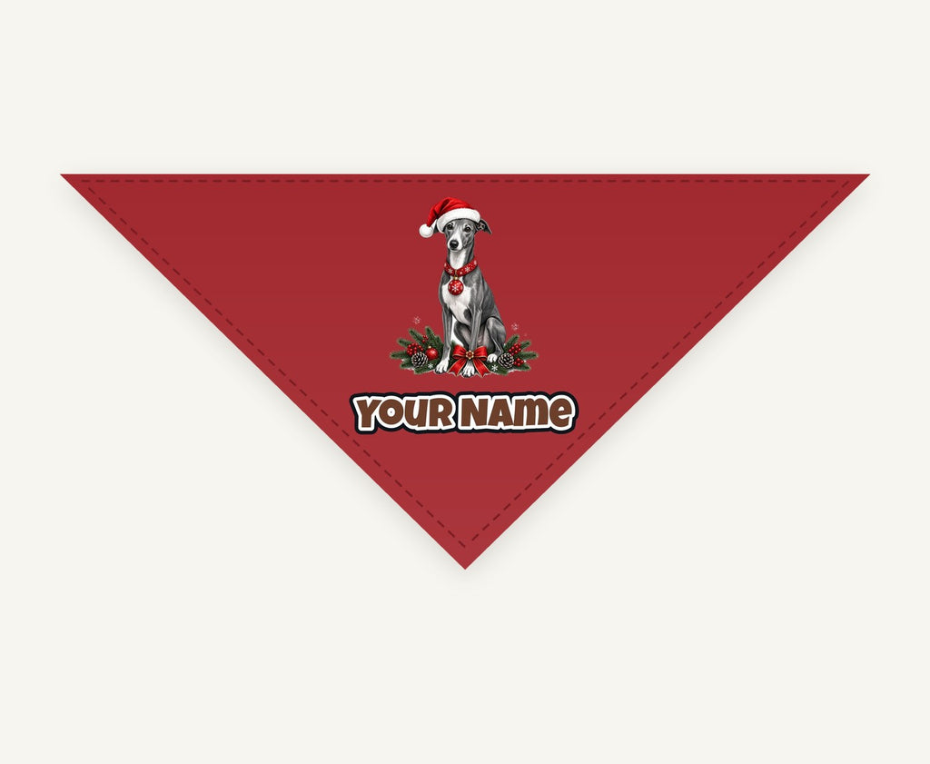 Greyhound personalised Christmas pet bandana, tie-on style