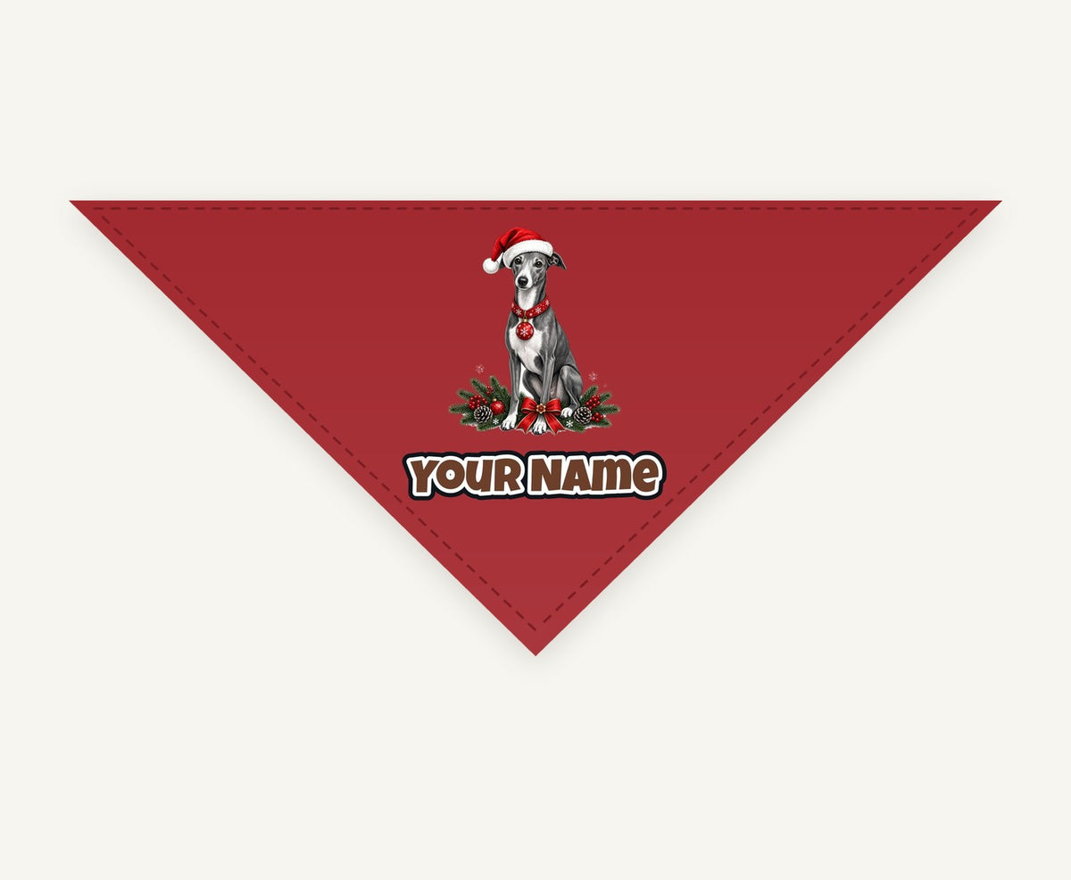 Greyhound personalised Christmas pet bandana, tie-on style