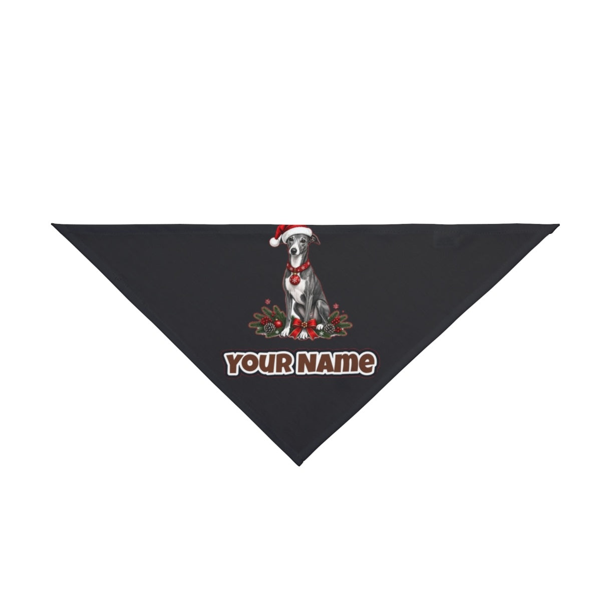 Greyhound personalised Christmas pet bandana in black, tie-on style