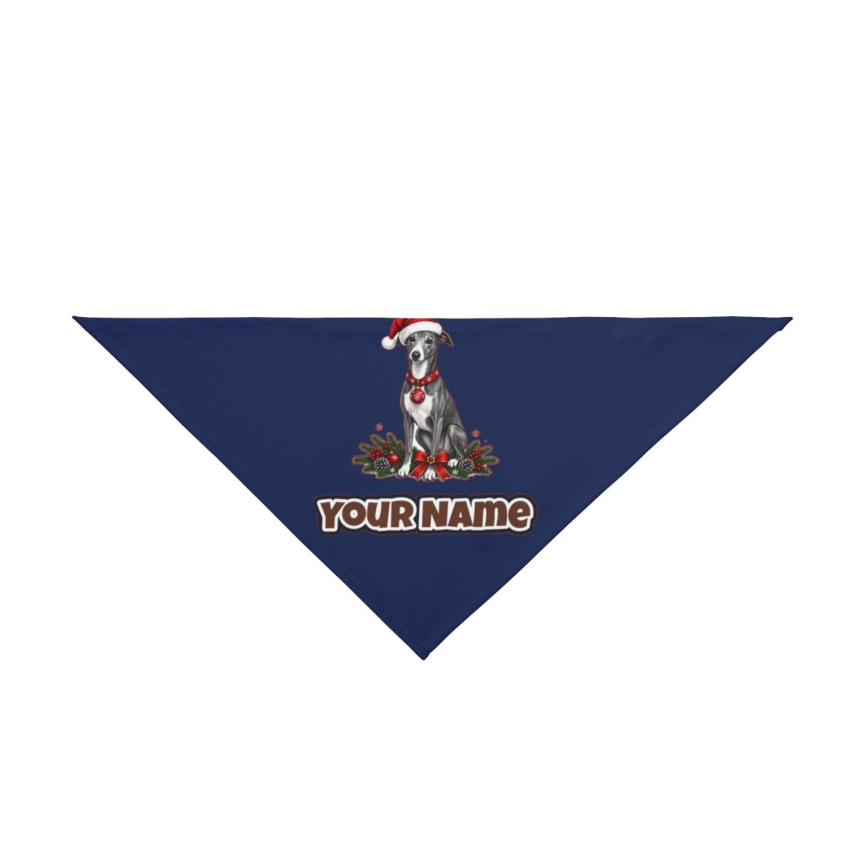 Greyhound personalised Christmas pet bandana in navy, tie-on style