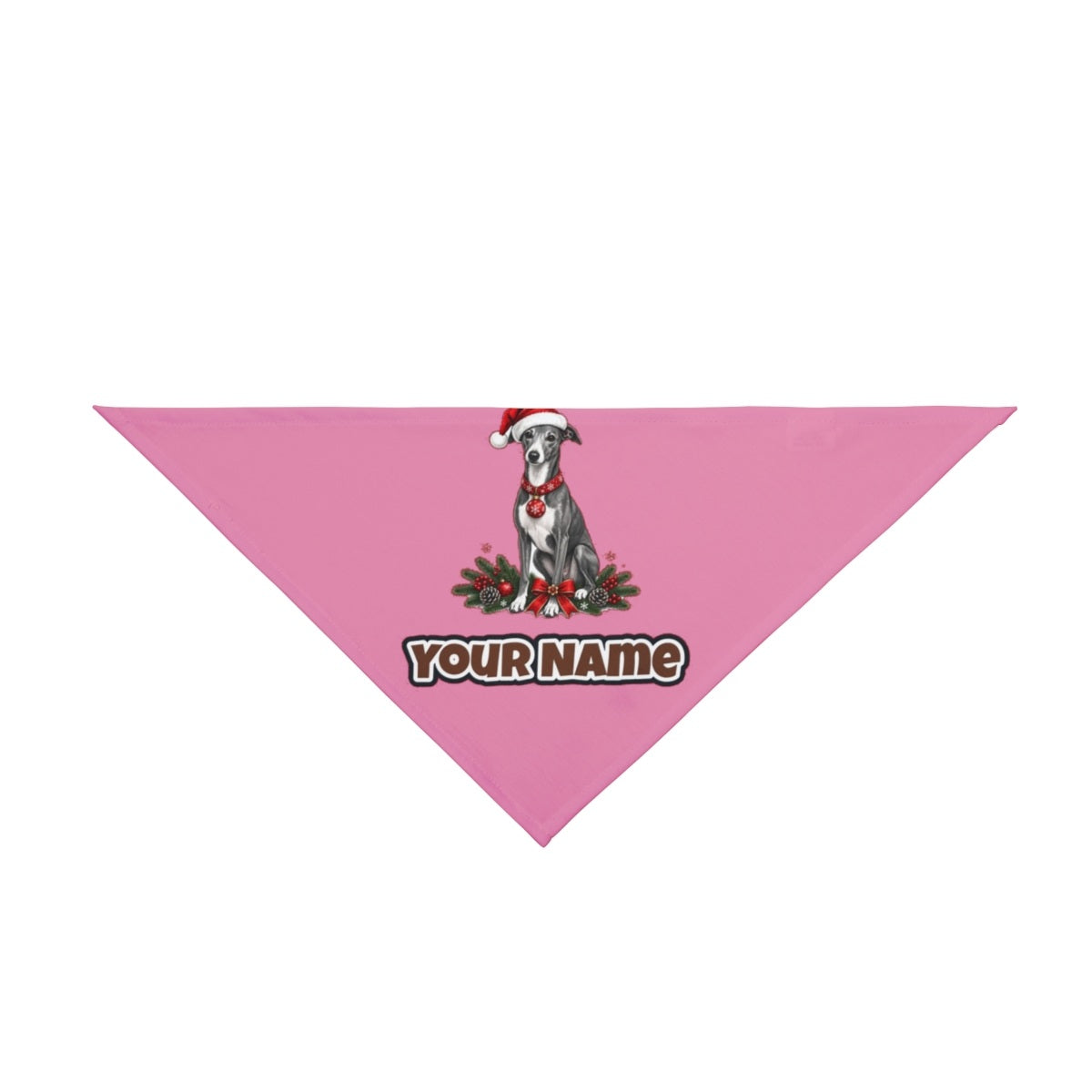 Greyhound personalised Christmas pet bandana in pink, tie-on style