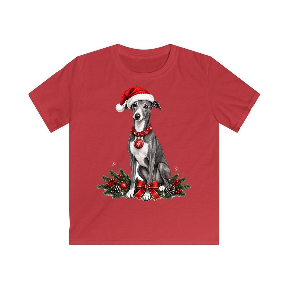Greyhound personalised kids Christmas tee in red
