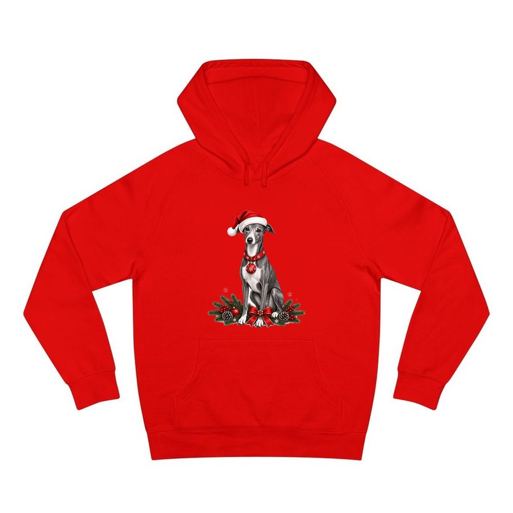 Greyhound personalised Christmas hoodie in red