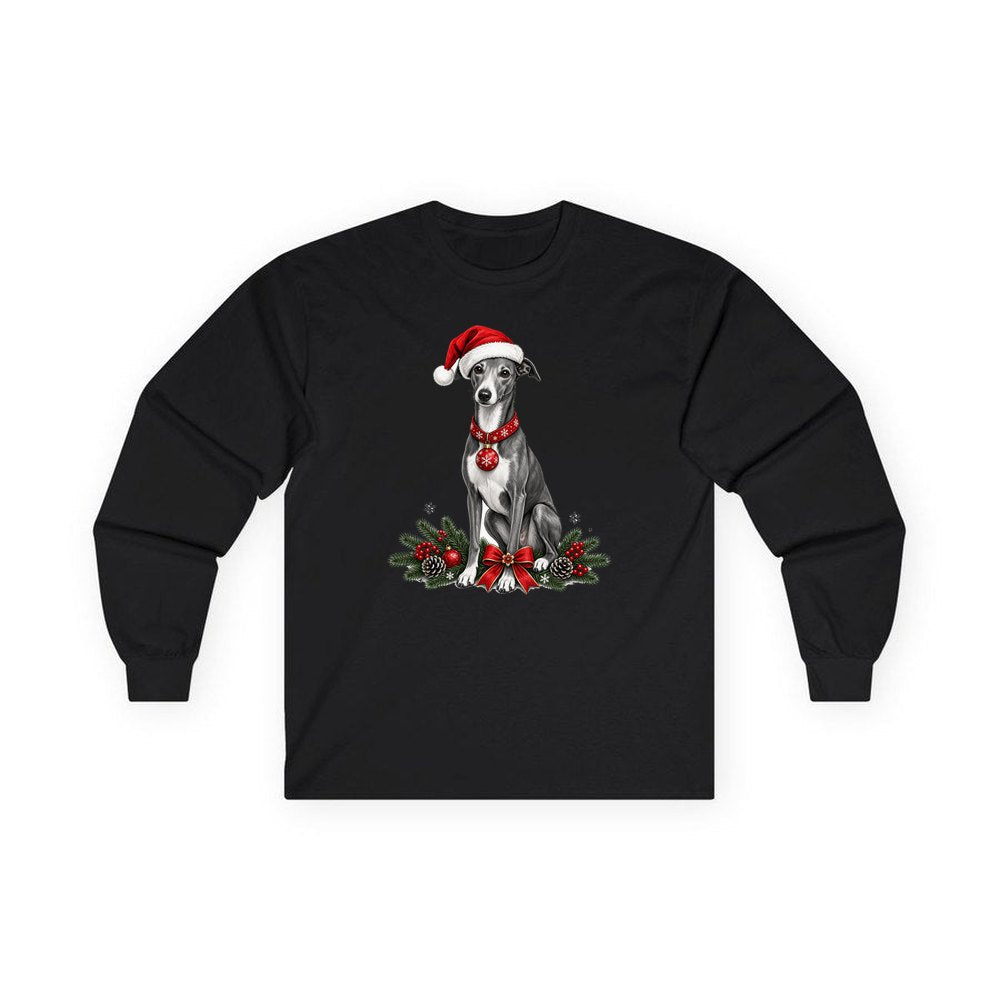 Greyhound personalised long sleeve Christmas T-shirt in black