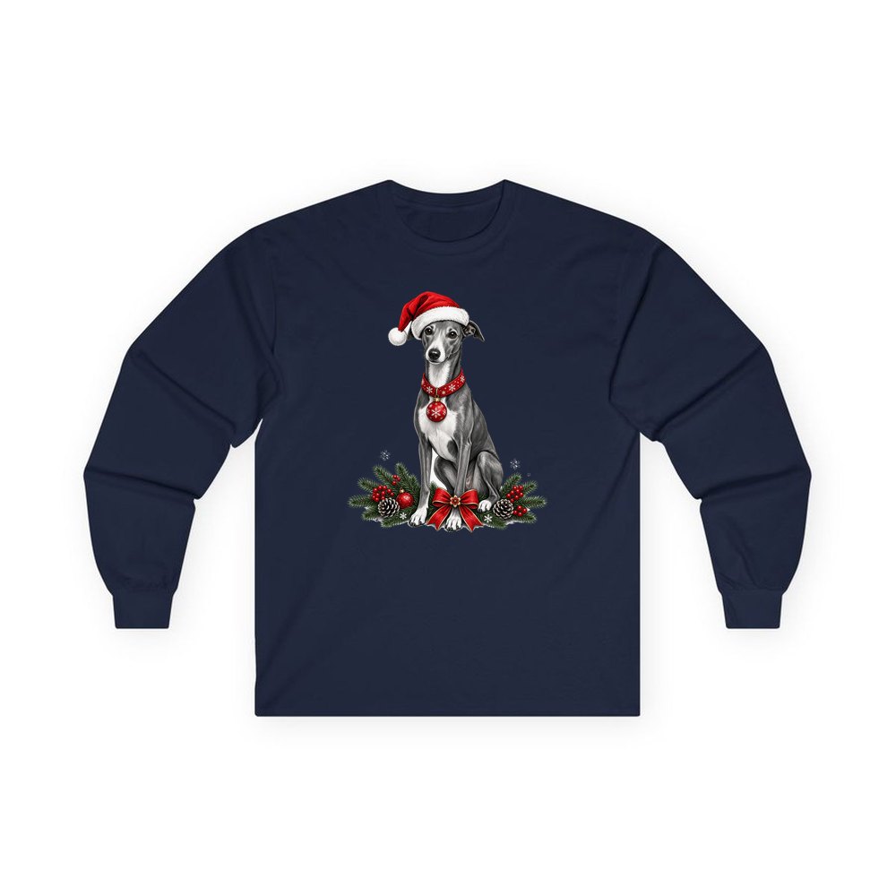 Greyhound personalised long sleeve Christmas T-shirt in navy
