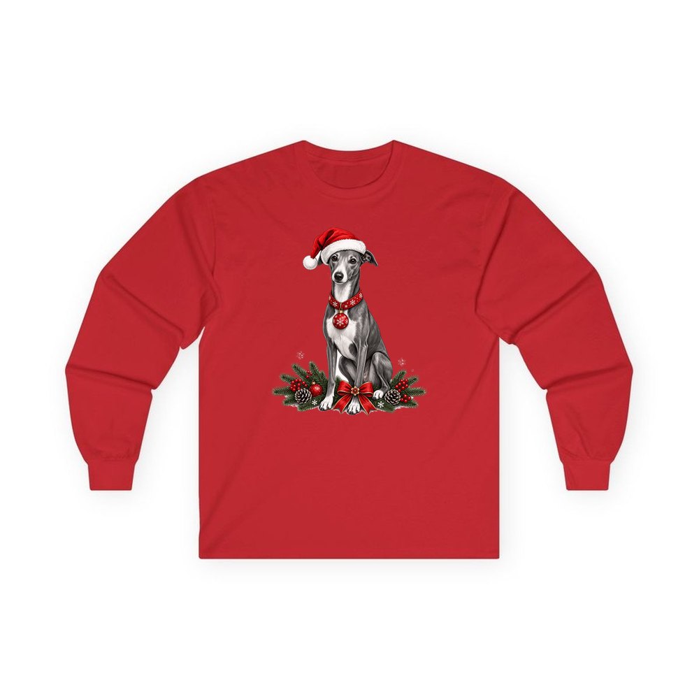 Greyhound personalised long sleeve Christmas T-shirt in red