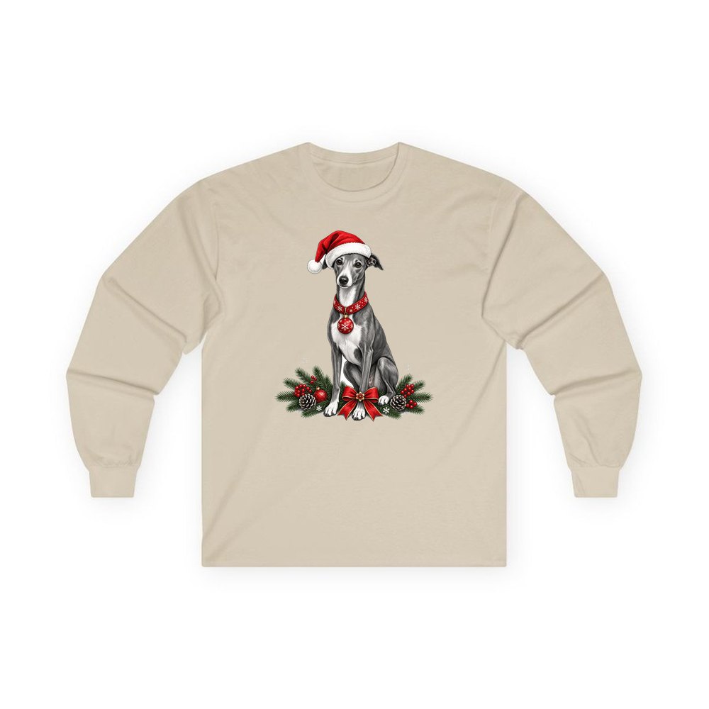 Greyhound personalised long sleeve Christmas T-shirt in sand