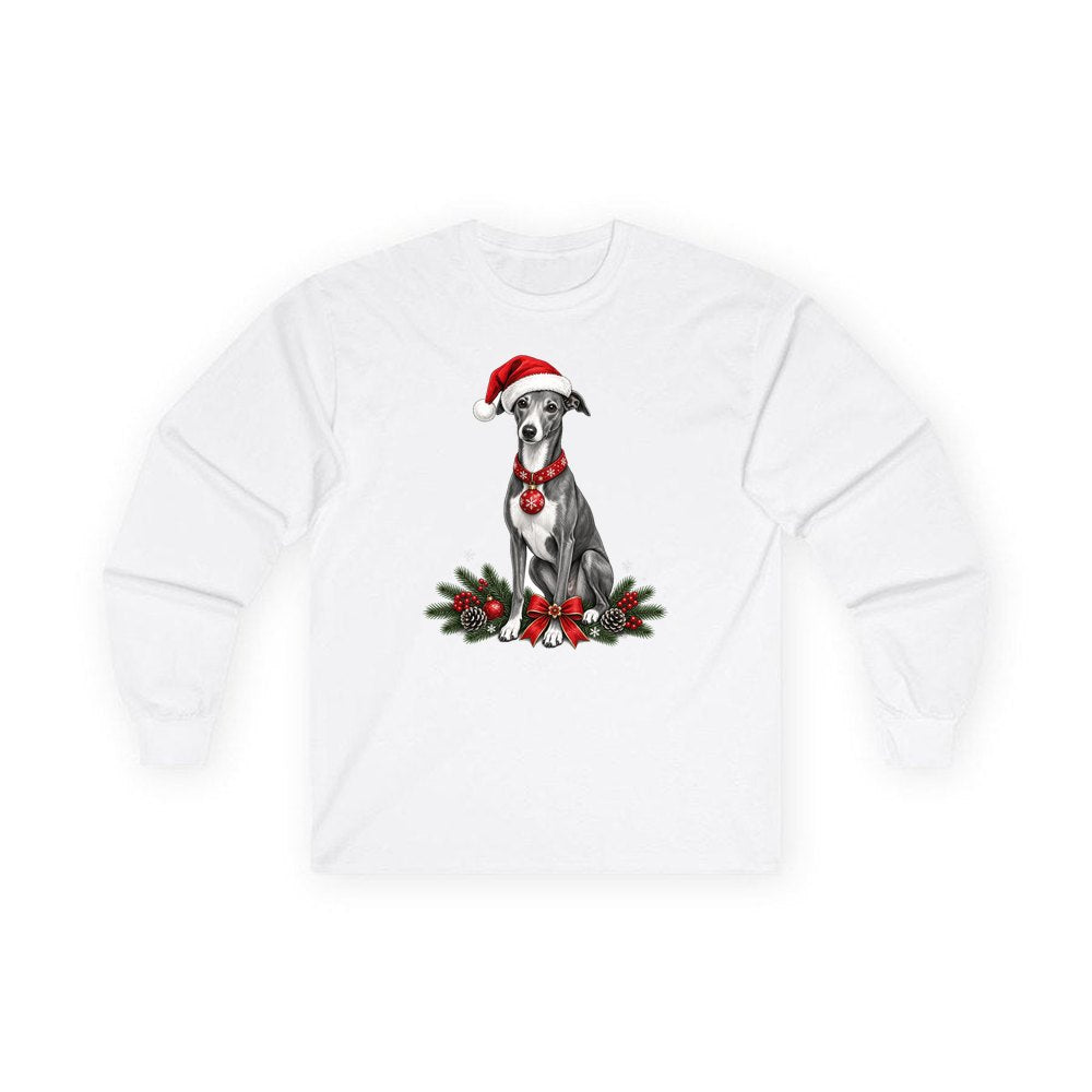 Greyhound personalised long sleeve Christmas T-shirt in white