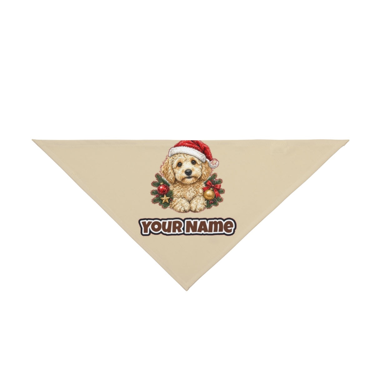 Groodle personalised Christmas pet bandana in beige, tie-on style
