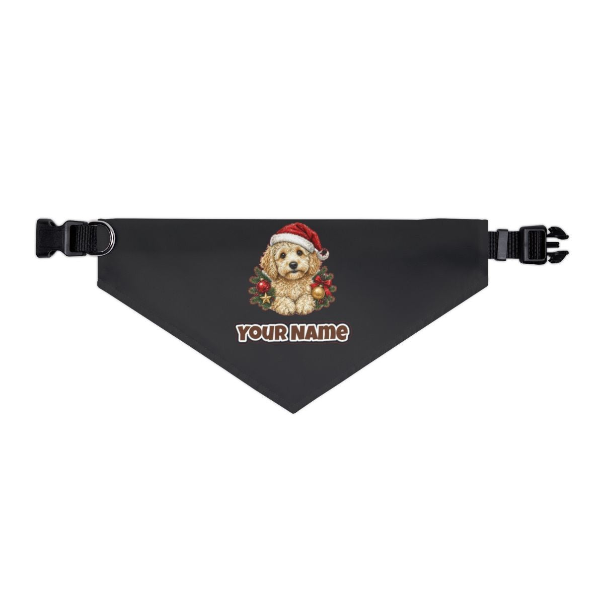 Groodle personalised Christmas pet bandana in black, collar with buckle