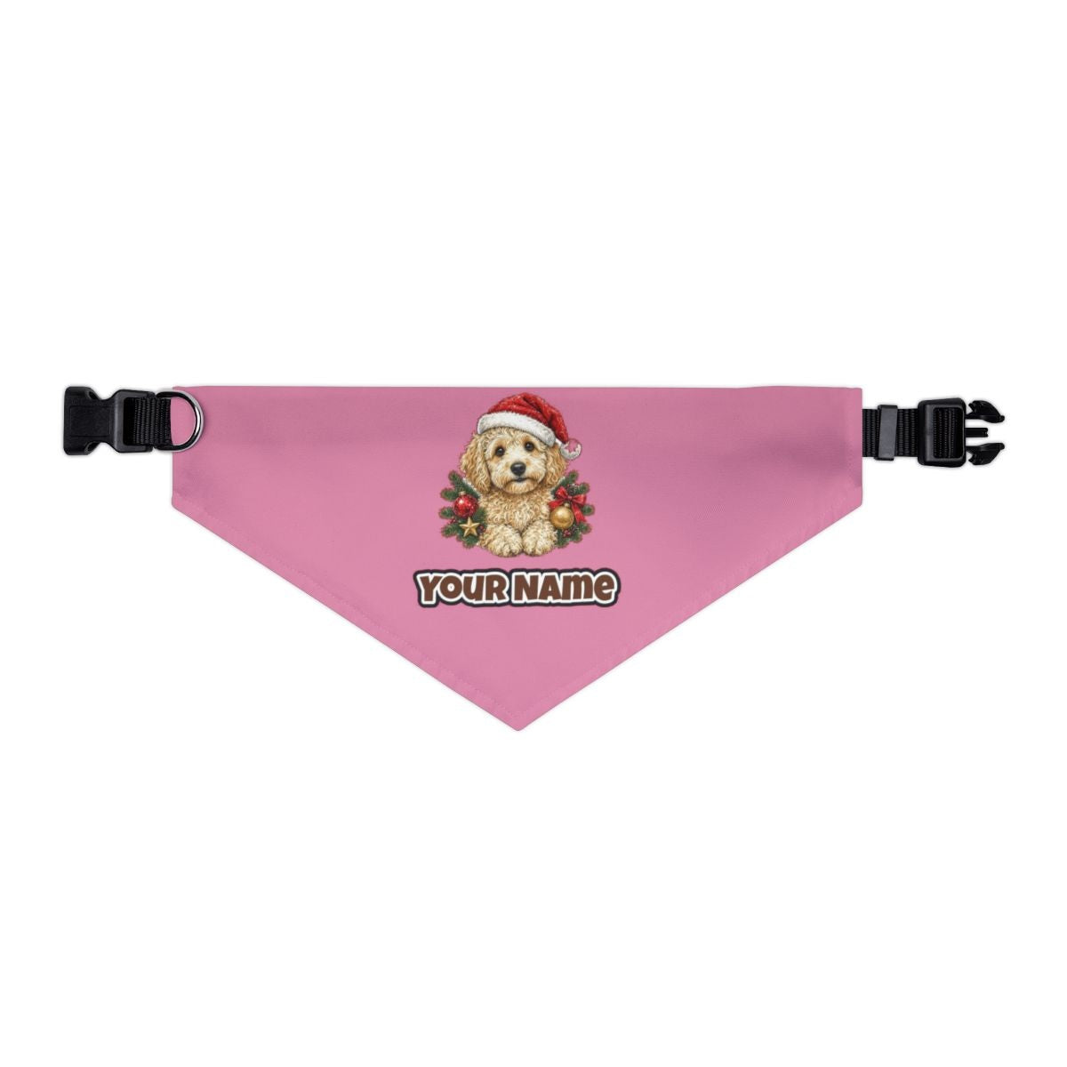 Groodle personalised Christmas pet bandana in pink, collar with buckle