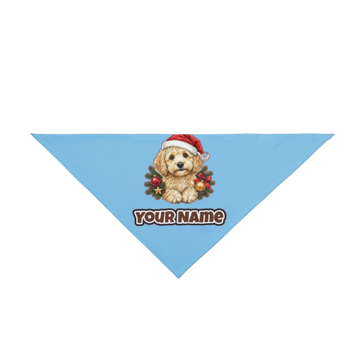 Groodle personalised Christmas pet bandana in sky blue, tie-on style