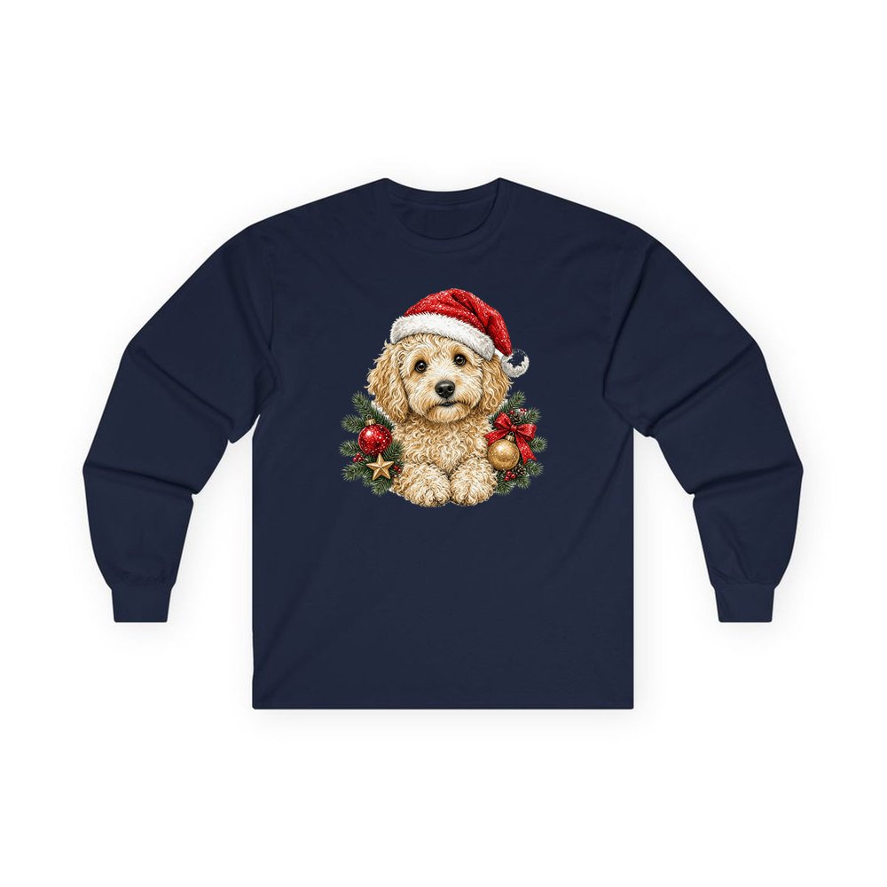 Groodle personalised long sleeve Christmas T-shirt in navy