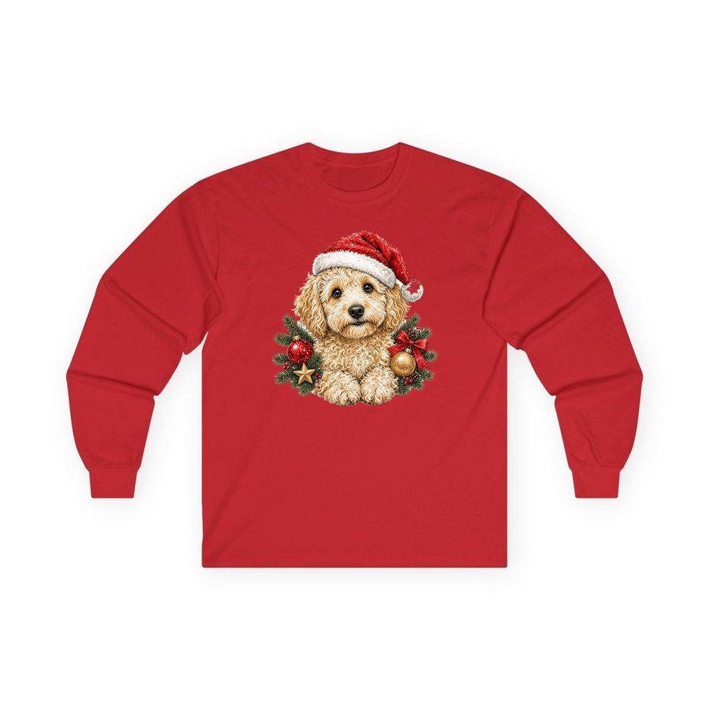 Groodle personalised long sleeve Christmas T-shirt in red