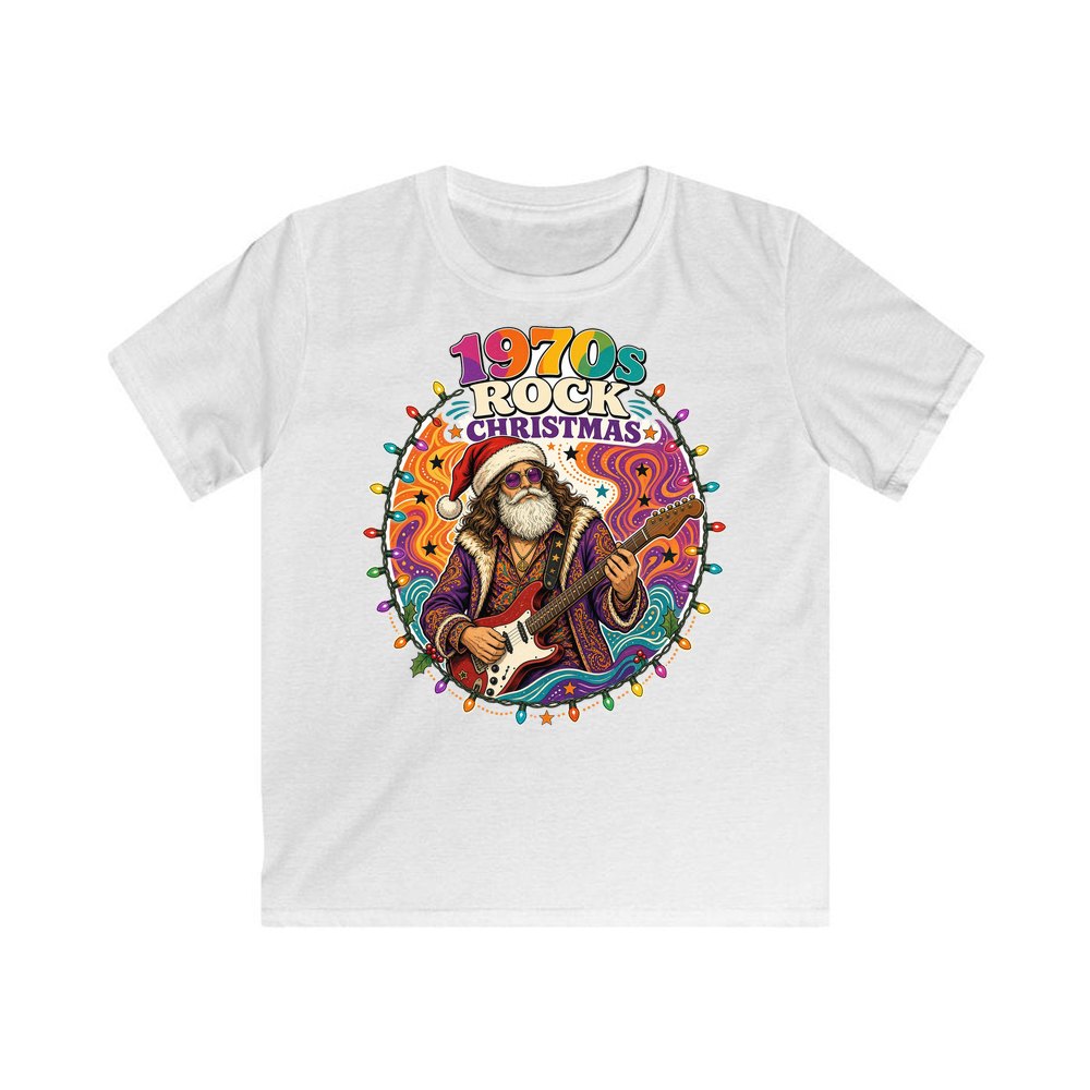 Groovy Rocker Santa personalised kids Christmas tee in white