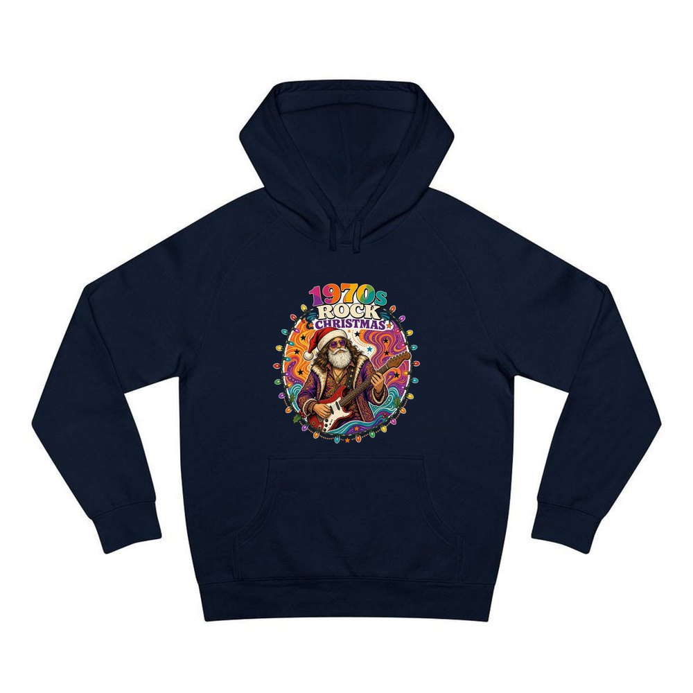Groovy Rocker Santa personalised Christmas hoodie in navy