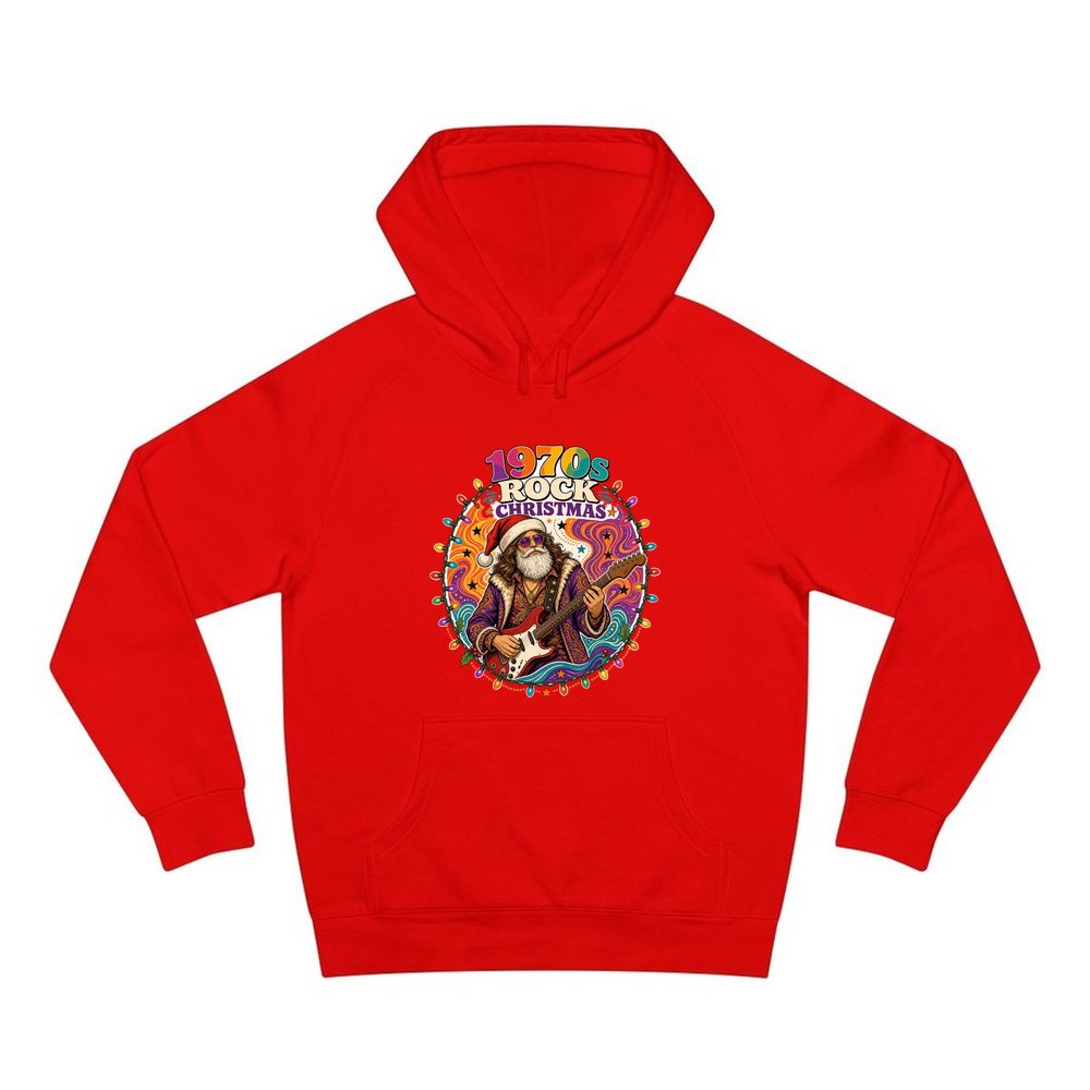 Groovy Rocker Santa personalised Christmas hoodie in red