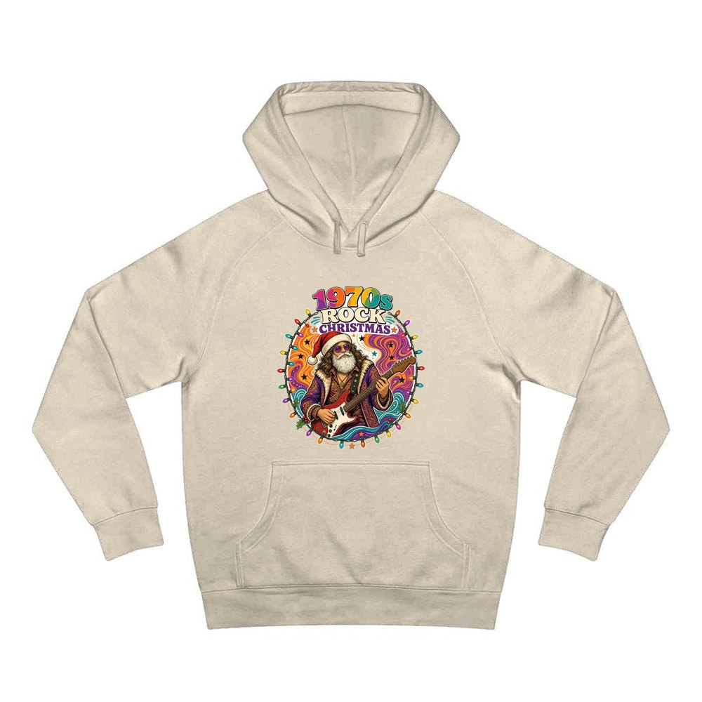 Groovy Rocker Santa personalised Christmas hoodie in sand