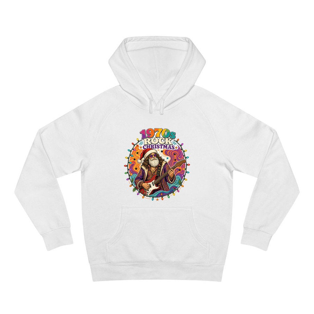 Groovy Rocker Santa personalised Christmas hoodie in white