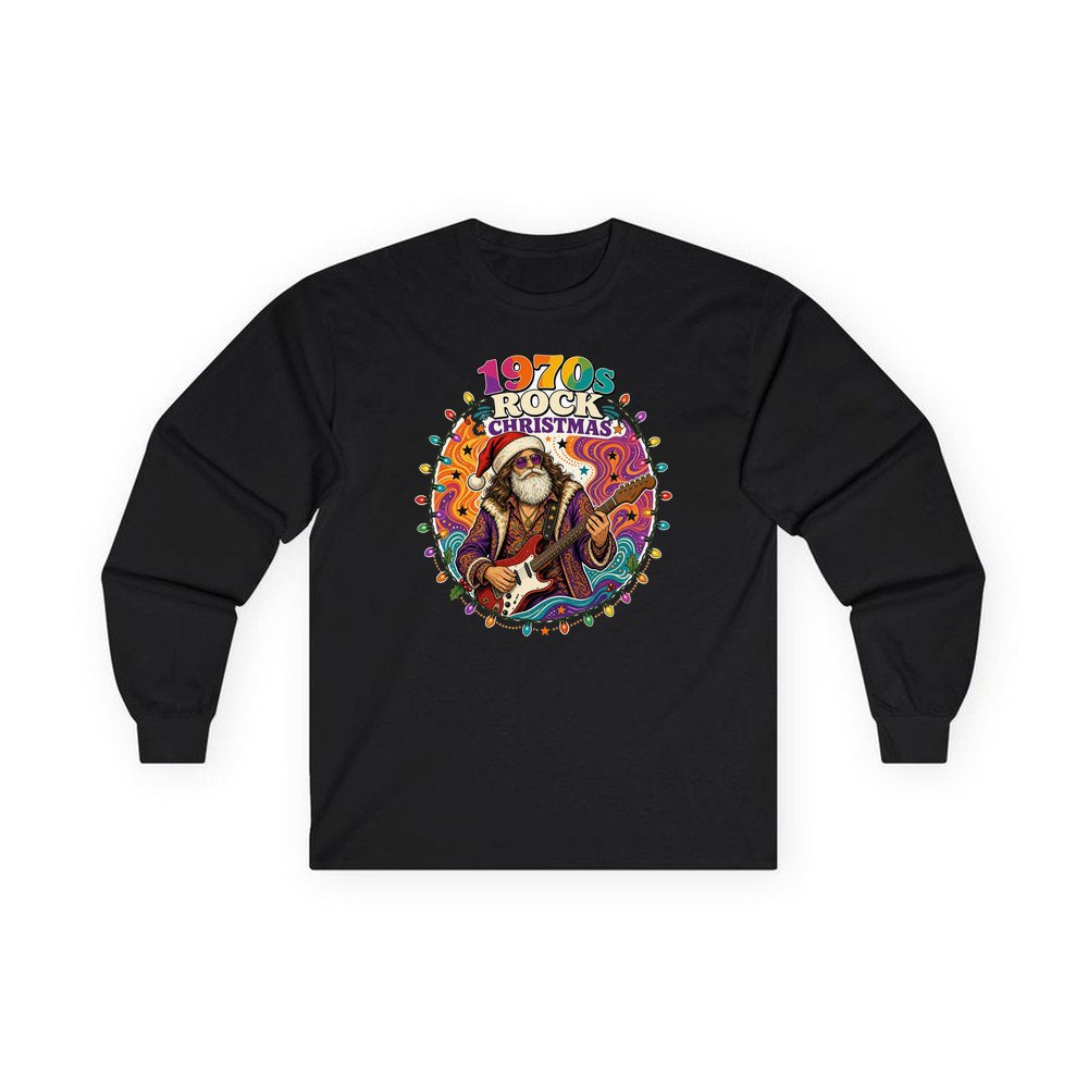 Groovy Rocker Santa personalised long sleeve Christmas T-shirt in black