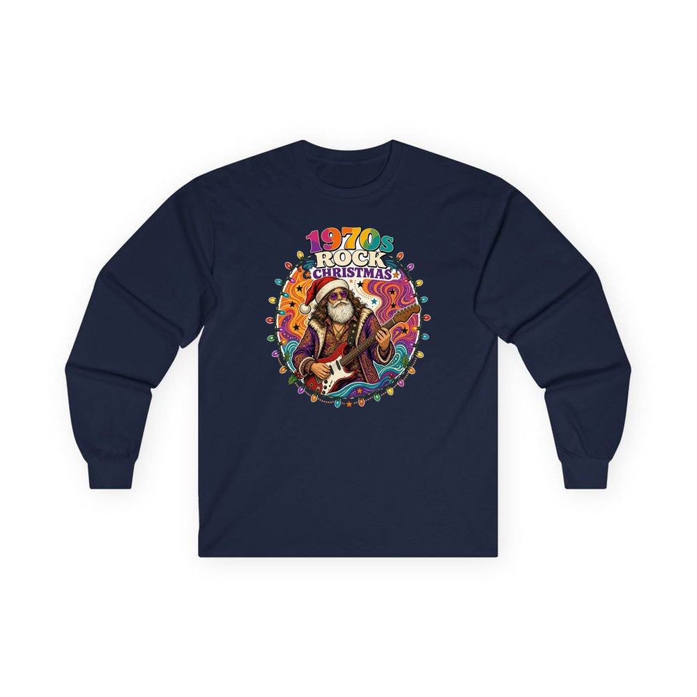 Groovy Rocker Santa personalised long sleeve Christmas T-shirt in navy