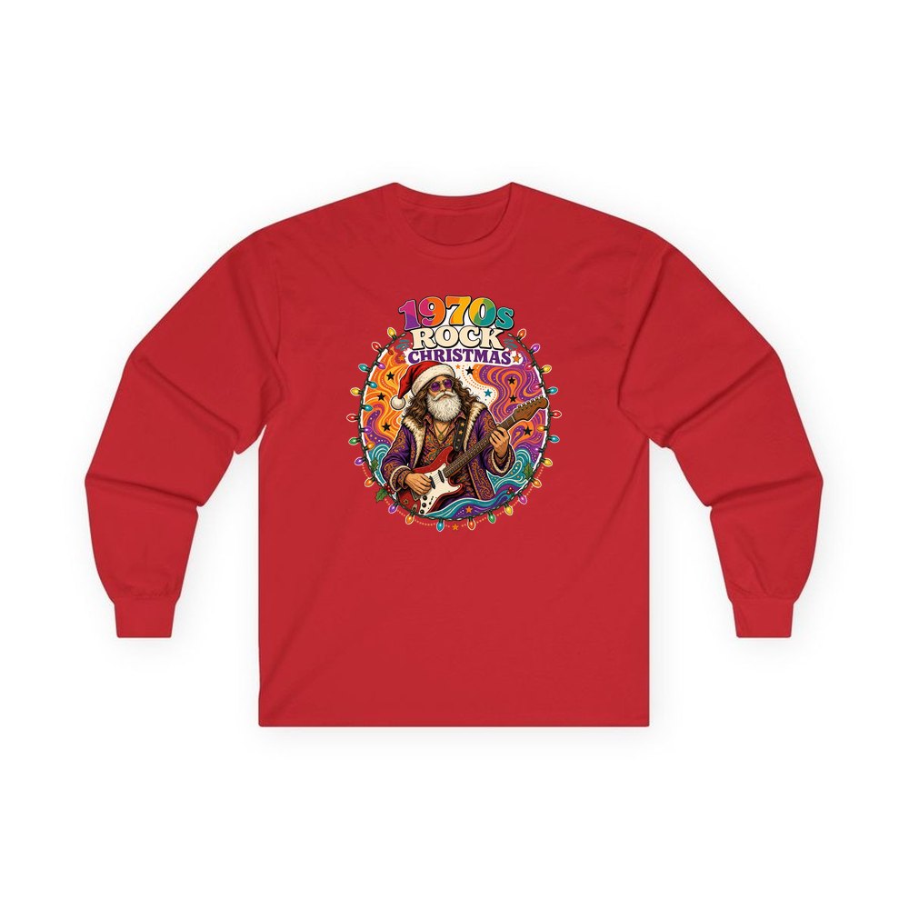 Groovy Rocker Santa personalised long sleeve Christmas T-shirt in red