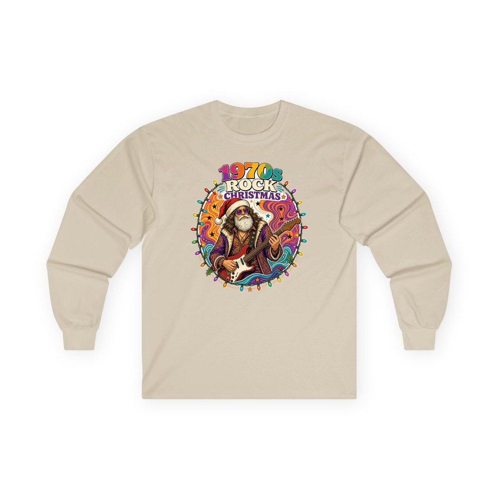 Groovy Rocker Santa personalised long sleeve Christmas T-shirt in sand