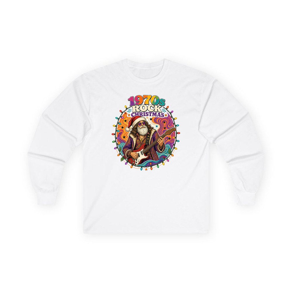 Groovy Rocker Santa personalised long sleeve Christmas T-shirt in white