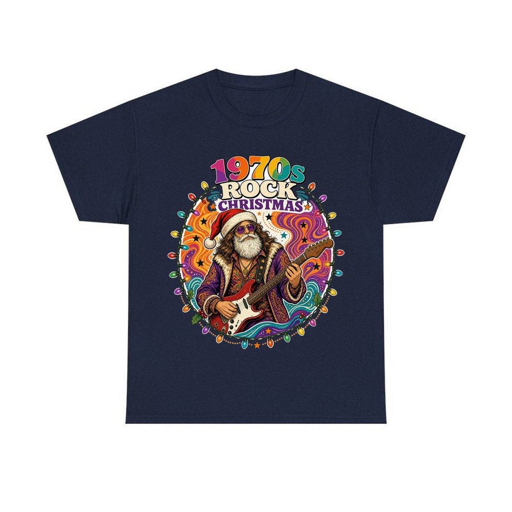Groovy Rocker Santa personalised Christmas T-shirt in navy