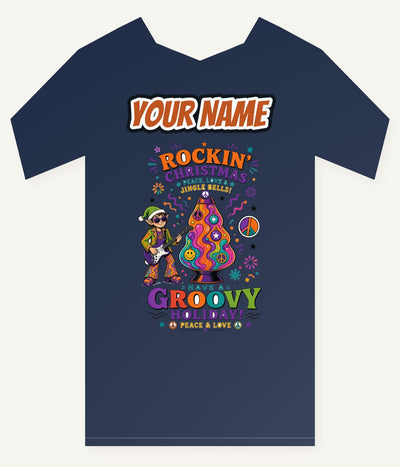 Groovy Rocking Christmas Elf Personalised Kids and Baby Christmas Tee