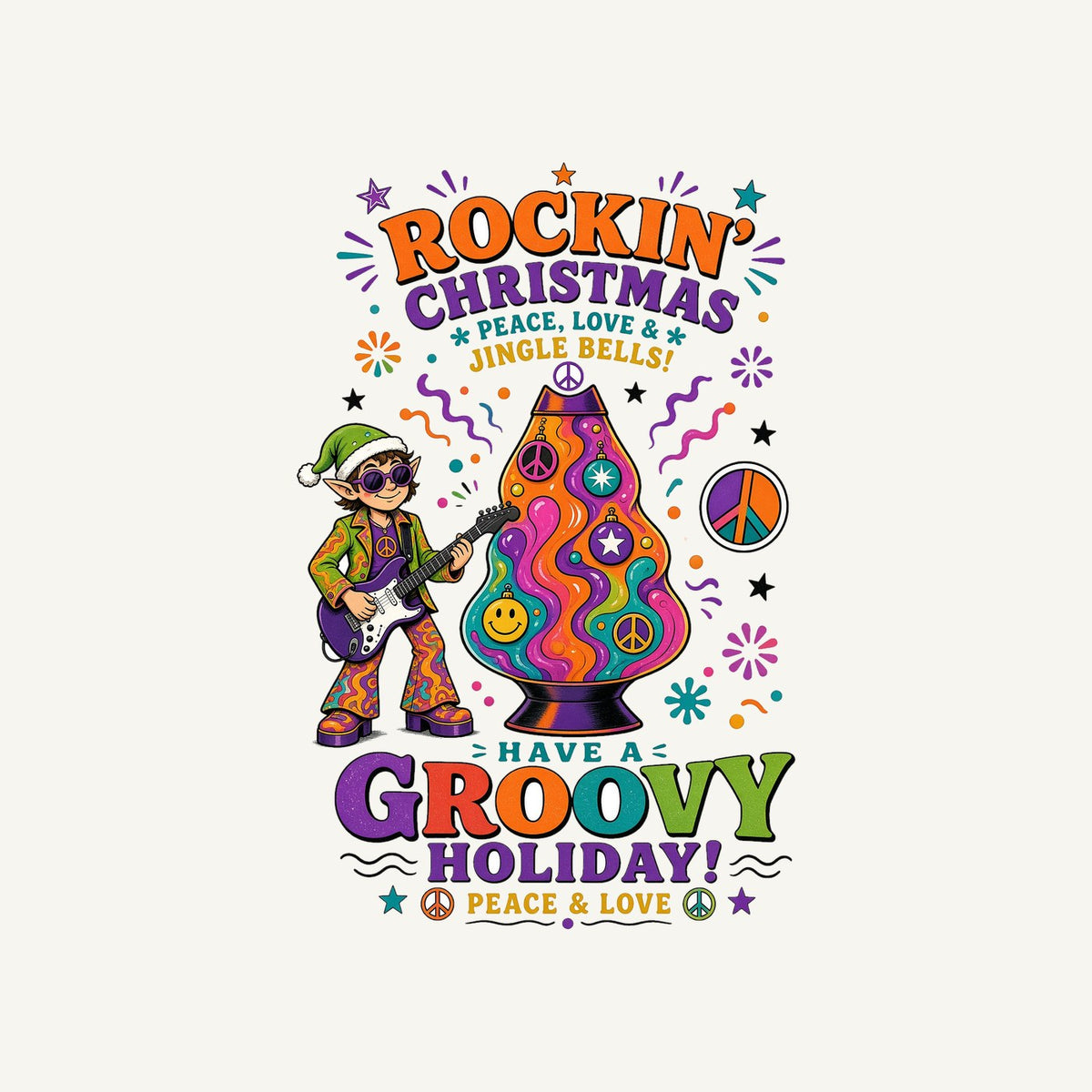 Groovy Rocking Christmas Elf Personalised Kids and Baby Christmas Tee